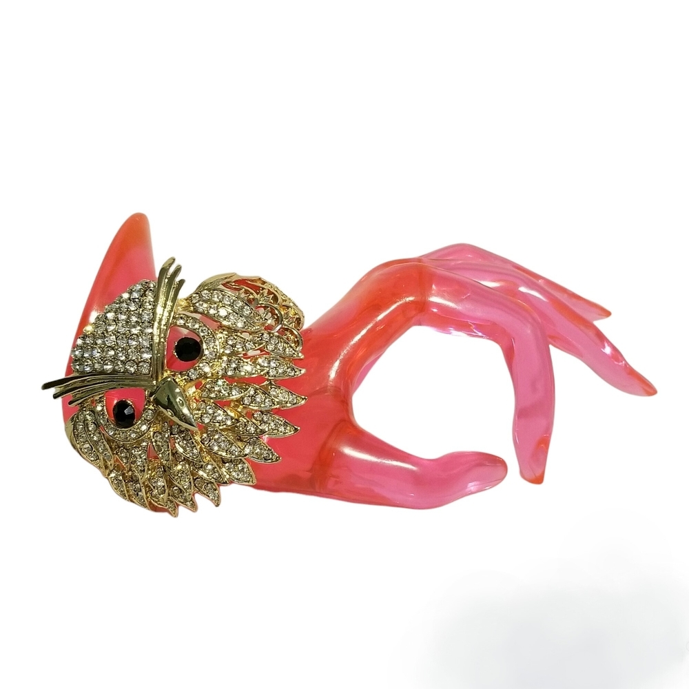 Owl Glass Gold Metal Bold Statement Bracelet Striking Blend Of Elegance Charm